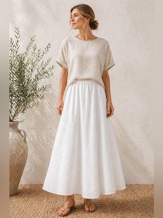 Eileen Fisher Dresses & Skirts - Eileen Fisher Organic Linen Ivory Maxi Skirt XL Pull On Flowy Minimalist